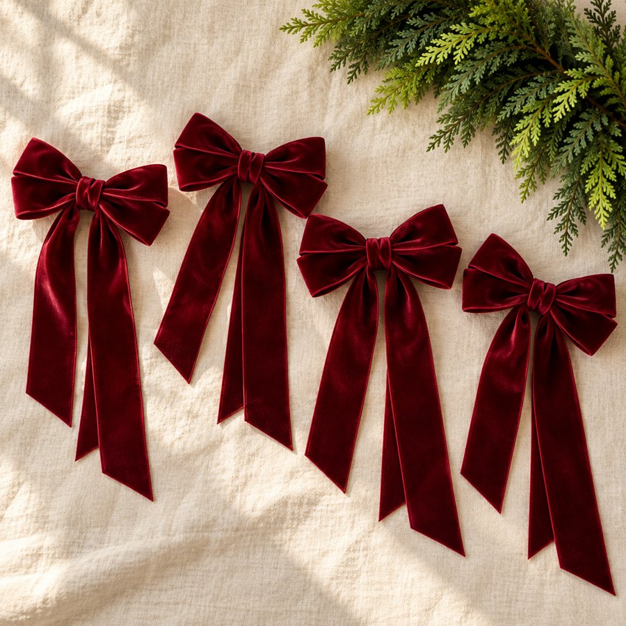 Four oxblood velvet bows
